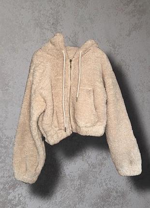 Мʼяка кофта, зроблена шубкою, демісезонна, бежева, розмір s