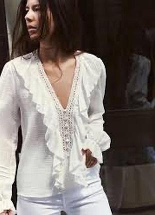 Zara блуза сорочка з вставками прошви м