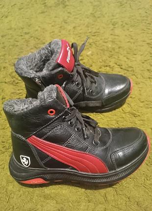 Кожаные зимние ботинки кроссовка отепленная кожа