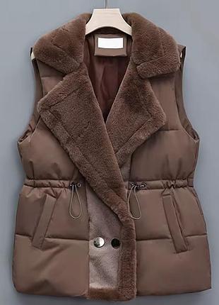 Жилетка безрукавка зимняя zara пуховая тепла пуховик с воротником с мехом брендовая новая