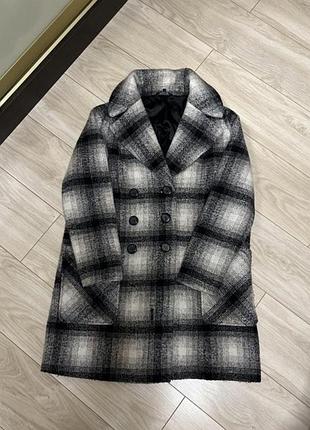 Шерстяное пальто  m&s оригинал бренд в клеточку классное стильное теплое элегантное на подкладке