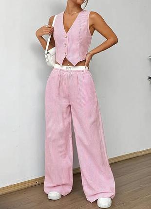 Женский комплект набор двойка штаны брюки топ корсет жилетка розовый хит