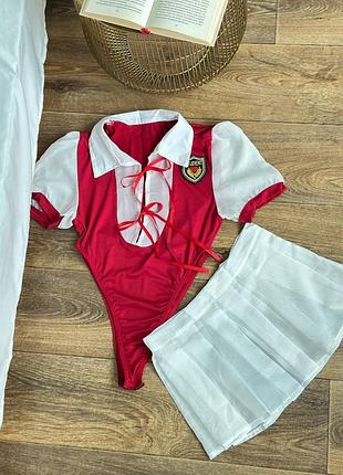 Червоно-білий спокусливий рольовий костюм студентки / школярки