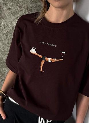 Футболка коричнева life is balance