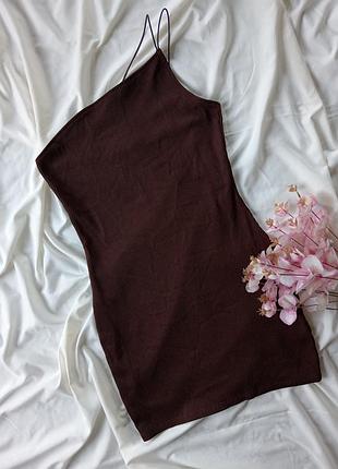 Коричнева міні сукня, в рубчик, на одній бретелі, від h&m, розмір 44/46