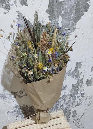 Букет вчителю сухоцвіт кермек волошка мак різнотрав'я польові квіти