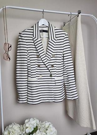 Двобортний піджак/жакет у смужку, смугастий піджак zara