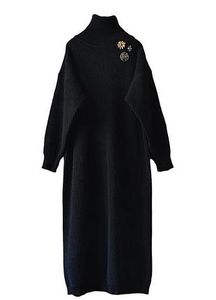 Платье макси вязаное длинное платье с высокой горловиной винтаж длинное платье-свитер