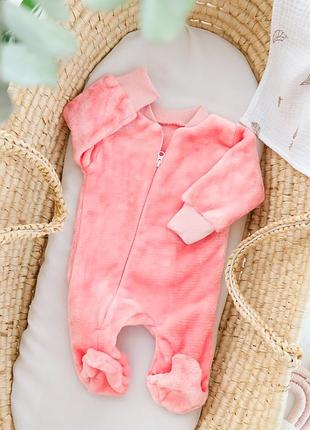 Комбинезон для новорожденного из велсофта - ножки закрытые, без капюшона 56.62,68 см