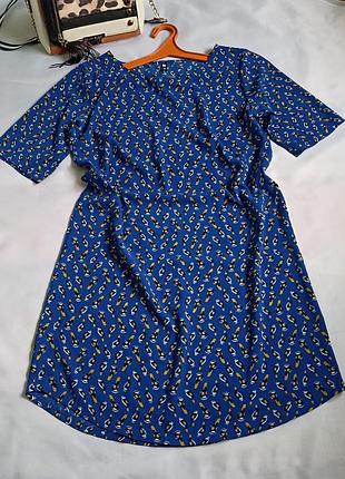 Синее платье, принт птички