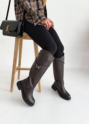 Чоботи жіночі шкіряні зимові, високі, жокейські, чорні