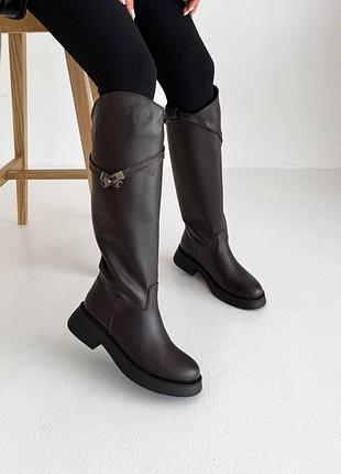 Чоботи жіночі шкіряні зимові, високі, жокейські, чорні