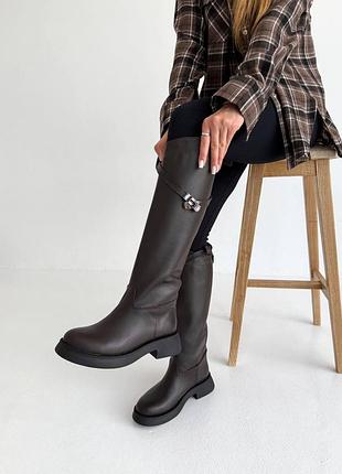 Чоботи жіночі шкіряні зимові, високі, жокейські, чорні