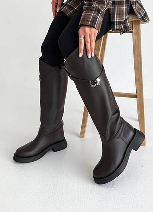 Чоботи жіночі шкіряні зимові, високі, жокейські, чорні
