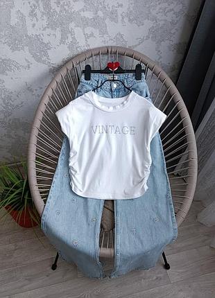 Футболка женская топ белый с пончиками vintage