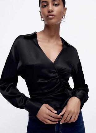 Сатинова чорна блуза сатиновий топ xs, s, m zara