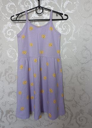 6-8 лет 116-128 см красивое платье на девочку платье девочкам сарафан лиловый в смайликах платье