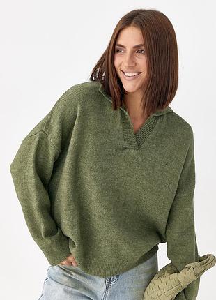 В'язаний однотонний светр-поло джемпер