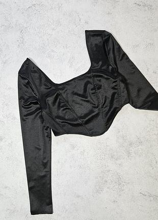 Атласный топ с длинным рукавом укороченный лонгслив корсет