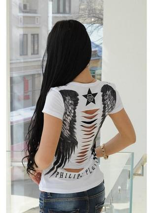 Футболка женская белая с крыльями pfilipp plein