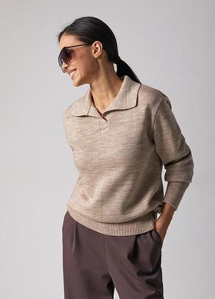 Бежеве поло з преміальної вовняної пряжі