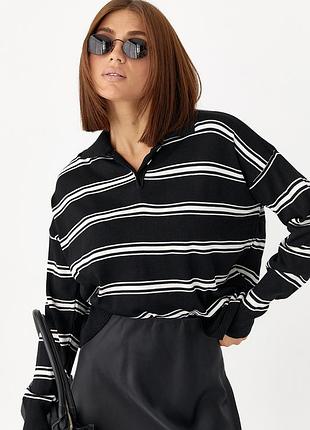 Женский вязаный полосатый свитер-поло в 4-х цветах