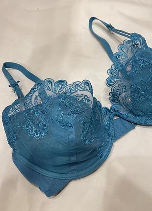Бюстгальтер блакитний мереживний з мереживом без чашечок