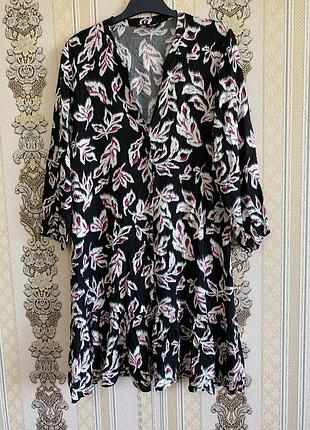 Стильна легка віскозна сукня сорочка, плаття рубашка, чорне з рожевим плаття сукня