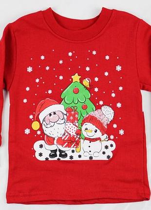 Новорічна дитяча кофта реглан з дідом морозом для дівчинки| червона тепла кофта з манжетами