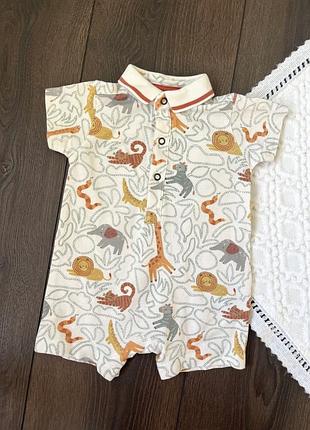 Пісочник поло для хлопчика з коміром в пастельних з тваринами 0-3 міс 62 см