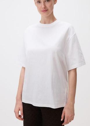 Белая базовая натуральная женская футболка топ, майка оверсайз, коттон, короткий рукав
