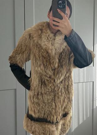 🔥шубка зі штучного хутра + шкіряні рукави🔥
