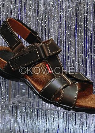 Чоловічі сандалі босоніжки на липучках натуральні шкіряні коричневі підошва з супінатором розмір 40 41 42 43 44 45