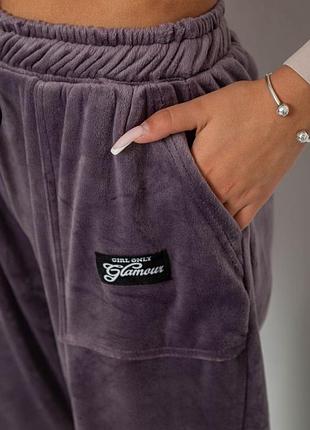 Спортивні штани велюрові жіночі на флісі, колір сливовий, 238r58649-1