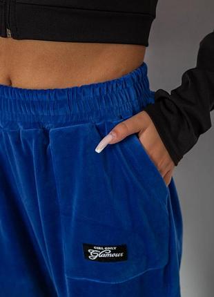 Спортивні штани велюрові жіночі на флісі, колір електрик, 238r58649-1