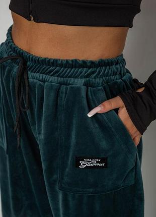 Спортивні штани велюрові жіночі на флісі, колір зелений, 238r58649-1