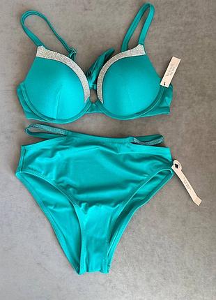 Купальник с стразами из пуш ап, высокие плавки, оригинал виктория сикрет victoria’s secret