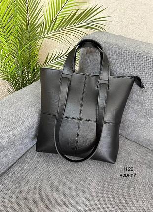 Женская стильная и качественная сумка шоппер из эко кожи черная
