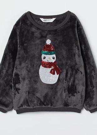 Флисовый (махровый) свитшот джемпер h&amp;m на девочку 92279, с пайетками