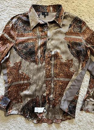 Шикарная шелковая рубашка , сорочка итальянский бренд just cavalli оригинал, голограмма натуральный шелк большой размер xl,xxl указан размер 54