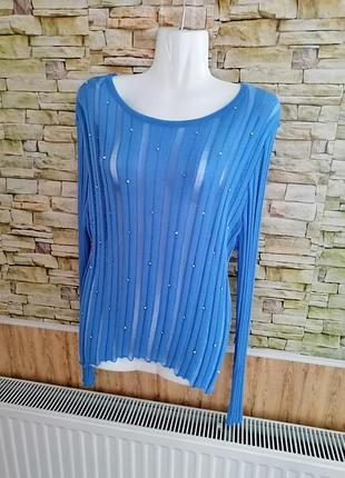 Свитер паутинка вязкая прозрачный серебристыми заклепками туречевая размер s m l универсальный