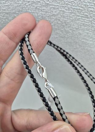 Серебряный шнурок на шею, гайтан серо-черный, 3мм толщина, есть размеры
