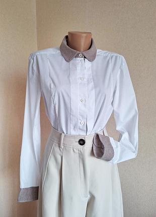 Біла сорочка rianі з коміром блуза блузка блузочка белая рубашка с отложным контрастным воротником базова базовая