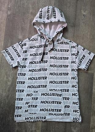 Біла футболка-худі з короткими рукавами hollister розмір s