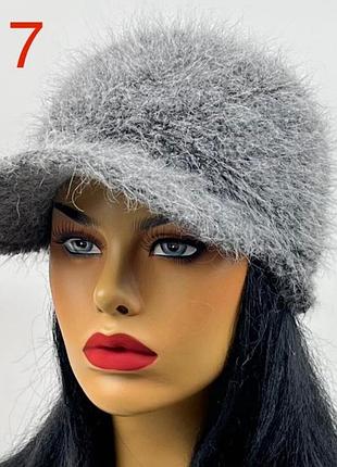 Женская теплая кепка жоккейка ангора букле разные цвета новинки сезона