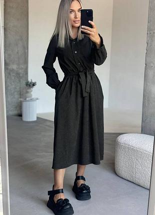 Стильное вельветовое платье женская длинная миди платье с длинным рукавом 42-52 хаки