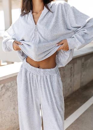 Жіночий спортивний костюм зі штанами палаццо оверсайз сірий меланж xs s m l xl
