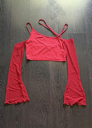 Червоний топ з розкльошеними сітчастими рукавами shein xs