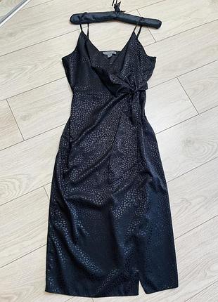 Сукня сатинова шовкова атласна білизняний стиль чорне на запах міді плаття сарафан сліпдрес