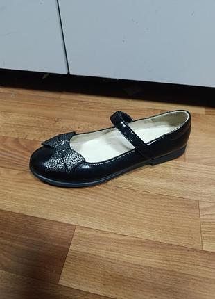 Кожаные туфли для девочки в школу р. 36 - 24см черные